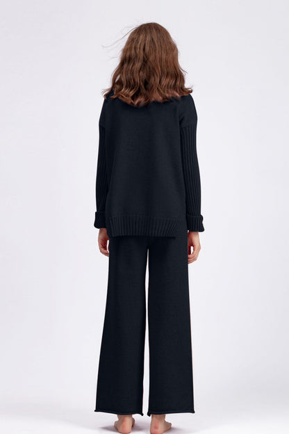 Basic Bae High- Low Turtleneck Long Sleeve Top and Pants Sweater Set