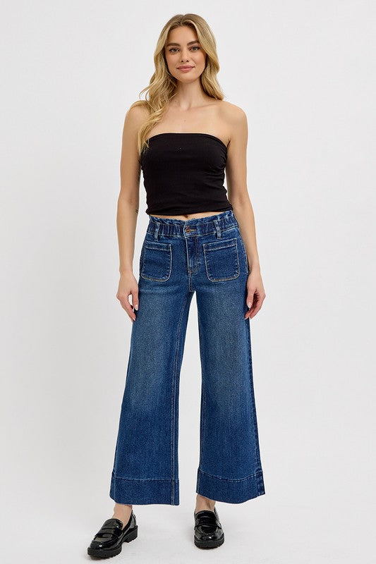 RISEN Elastic Band Wide Leg Jeans - Dark / 9(29)