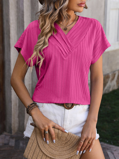 Mandy Textured Surplice Short Sleeve Blouse