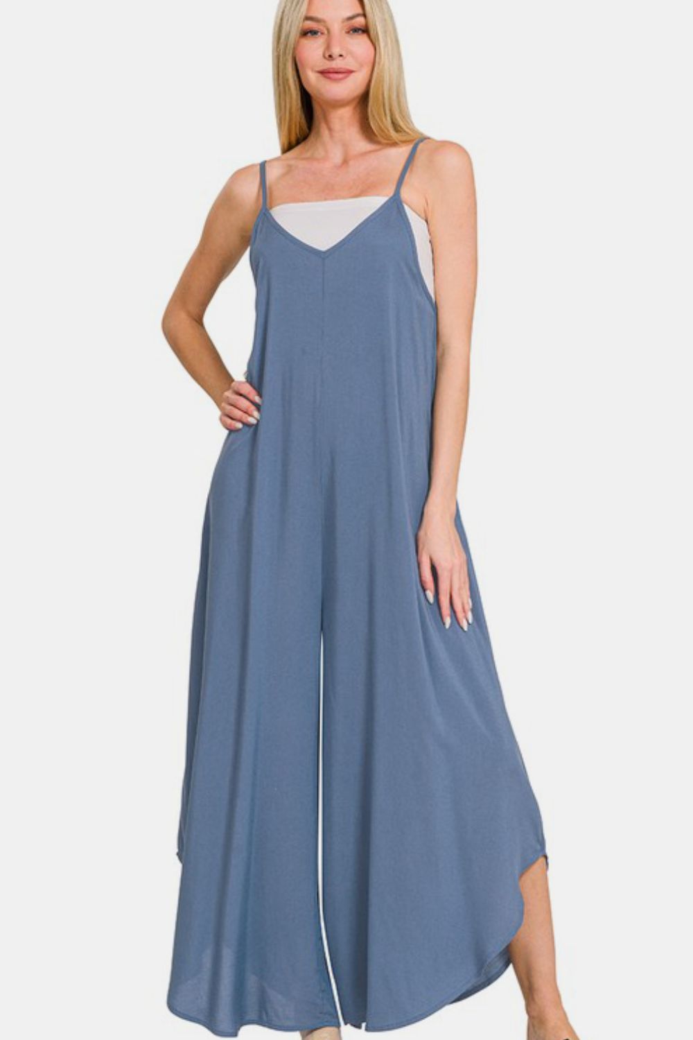 Zenana Spaghetti Strap Wide Leg Overalls with Pockets