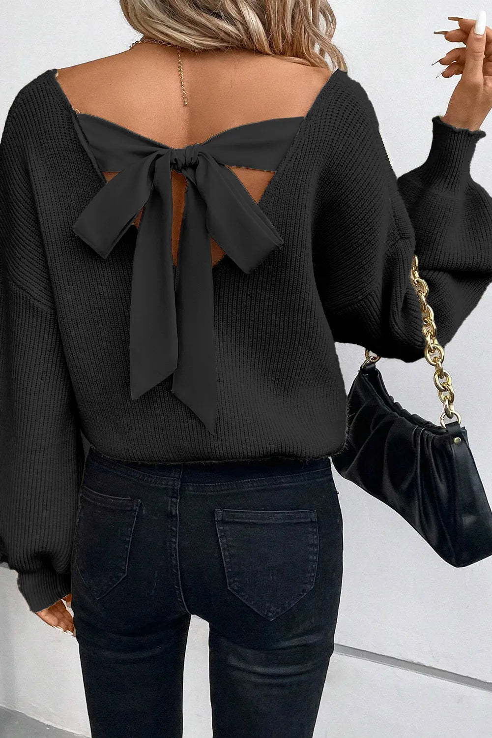 Tied V-Neck Long Sleeve Sweater