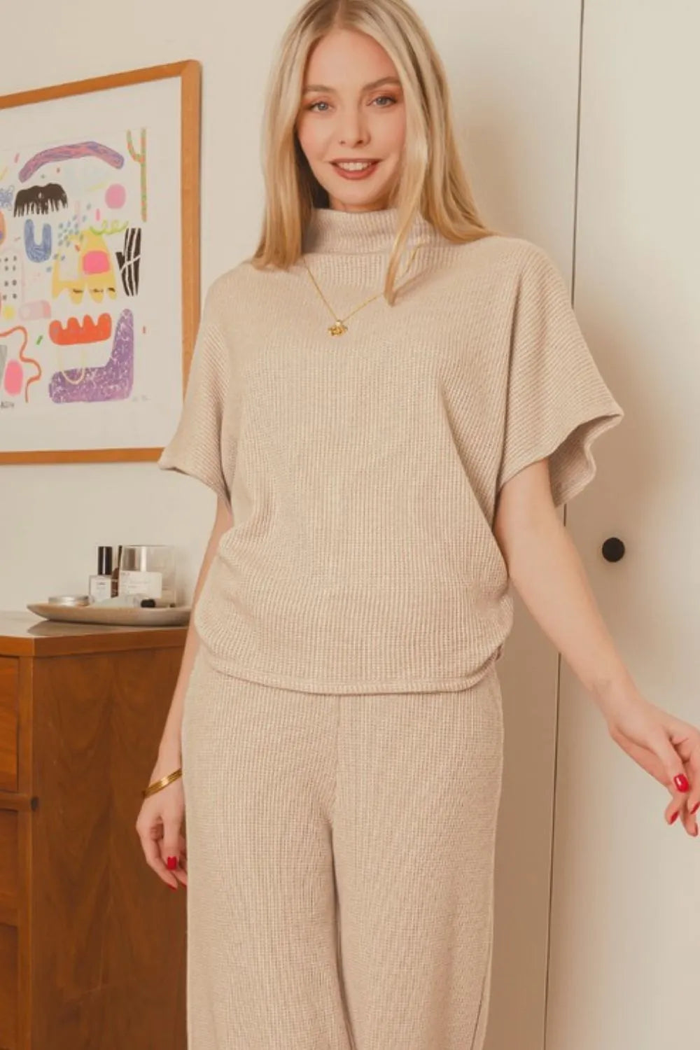 Sweater Mock Neck Top & Long Pants Set