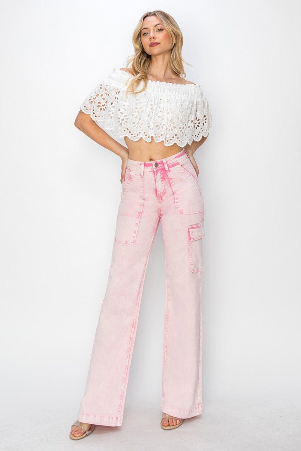 Full Size High Rise Cargo Pocket Jeans