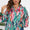 Plus Size Printed Johnny Collar Long Sleeve Blouse