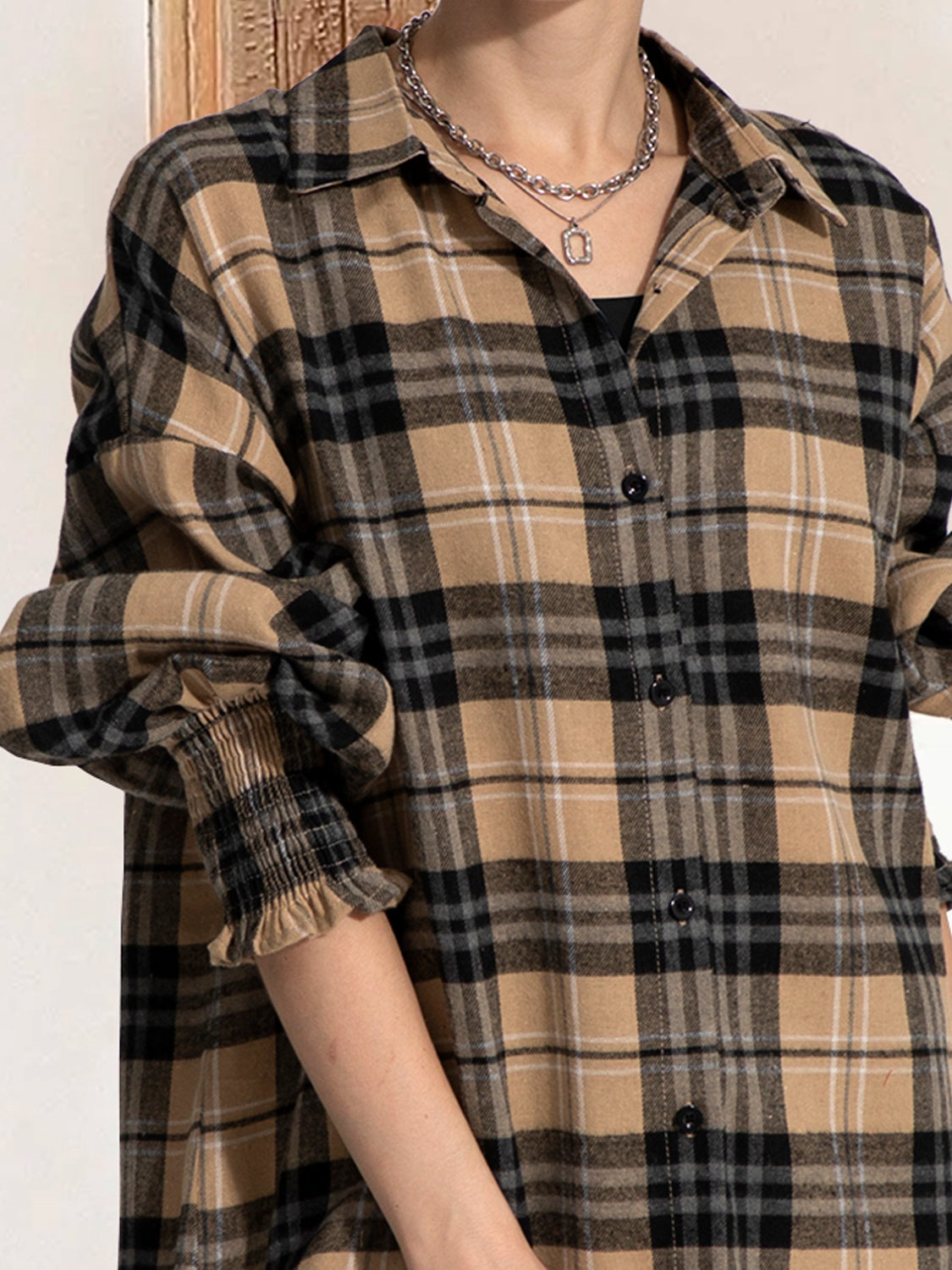 FAM-FAM Button Up Plaid Long Sleeve Shirt Dress