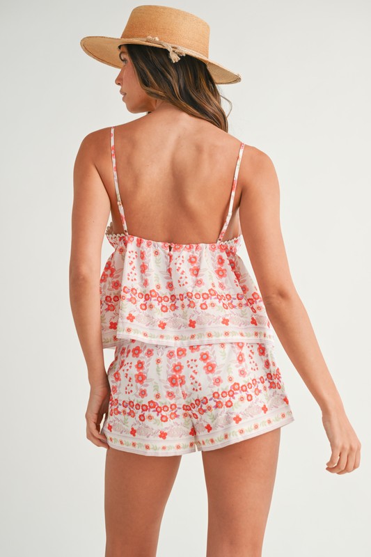 MABLE Floral Printed Peplum Top and Shorts Set