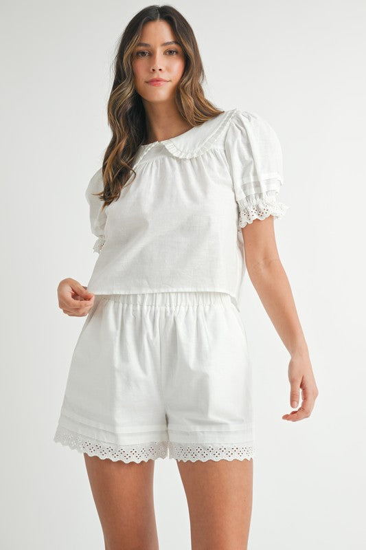 MABLE Peter Pan Collar Babydoll Blouse and Shorts Set