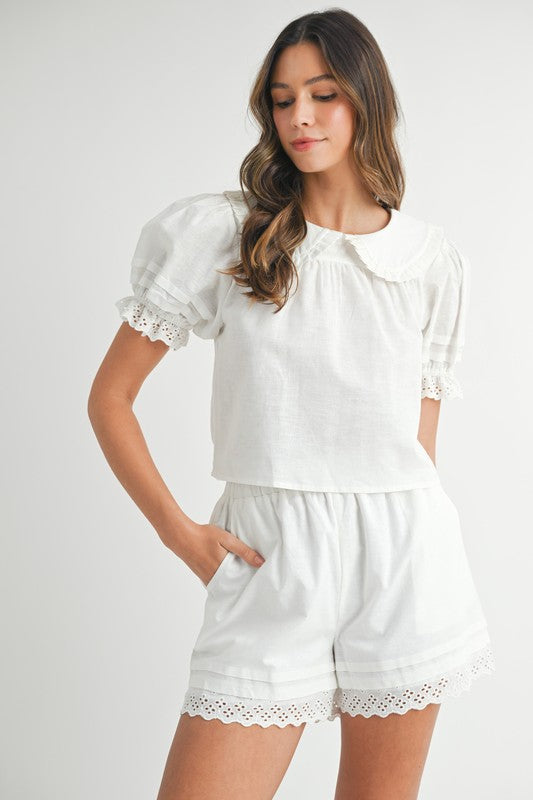 MABLE Peter Pan Collar Babydoll Blouse and Shorts Set
