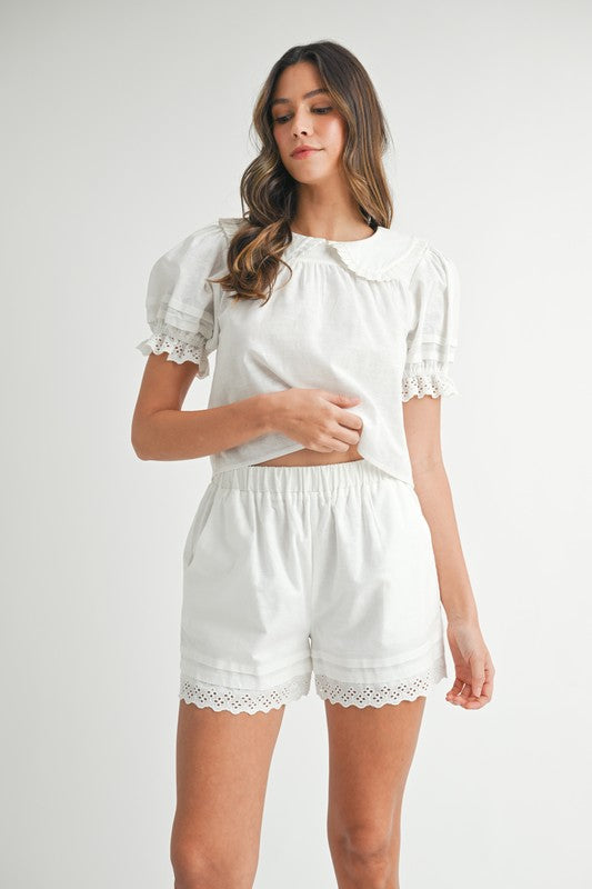 MABLE Peter Pan Collar Babydoll Blouse and Shorts Set
