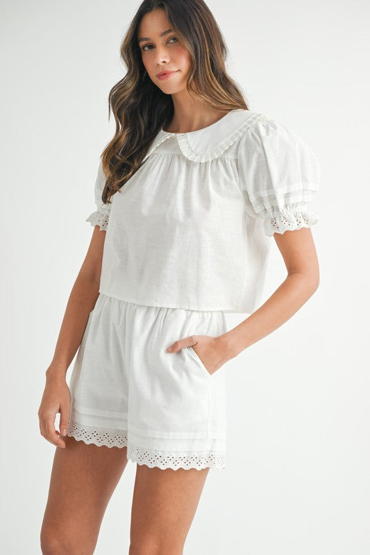 MABLE Peter Pan Collar Babydoll Blouse and Shorts Set