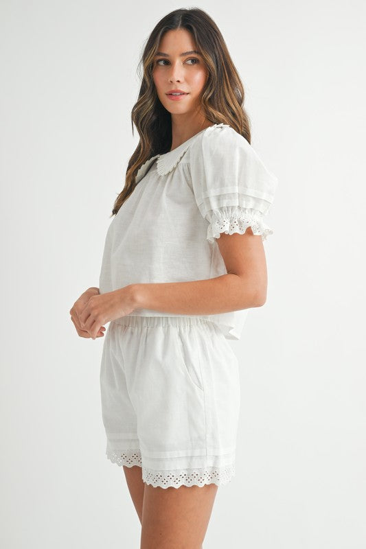 MABLE Peter Pan Collar Babydoll Blouse and Shorts Set