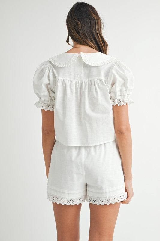 MABLE Peter Pan Collar Babydoll Blouse and Shorts Set