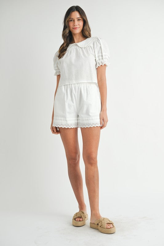 MABLE Peter Pan Collar Babydoll Blouse and Shorts Set