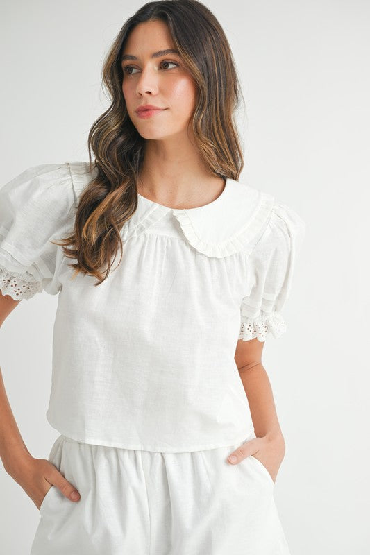MABLE Peter Pan Collar Babydoll Blouse and Shorts Set