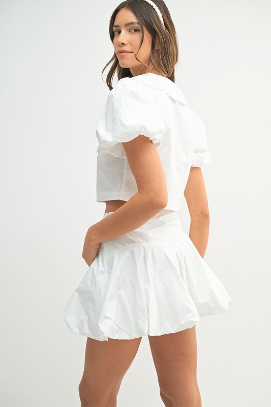 MABLE Puff Sleeve Button Down Top and Bubble Skirt Set