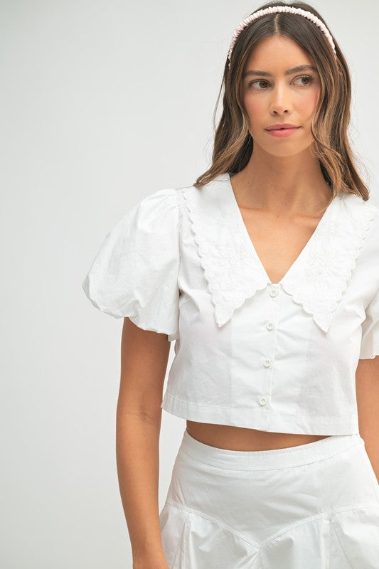 MABLE Puff Sleeve Button Down Top and Bubble Skirt Set