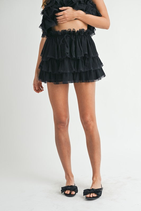MABLE Ruffle Layered Crop Top and Mini Skirt Set