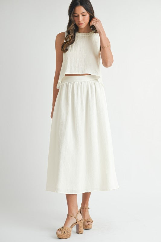 MABLE Wrinkled Round Neck Swing Top and Skirt Set