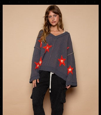 Long Sleeve Star Patch Sweater