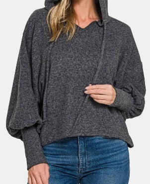 Brushed Hacci Drop Shoulder Cropped Hoodie