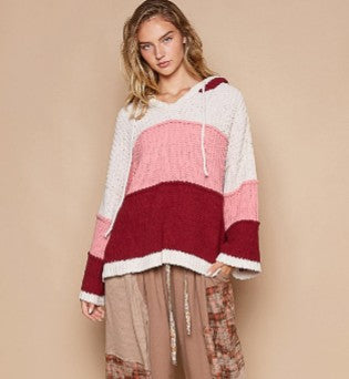 Color Block Long Sleeve Hooded Sweater