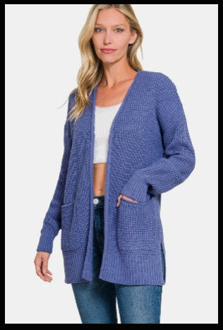 Waffle Open Front Sweater Cardigan