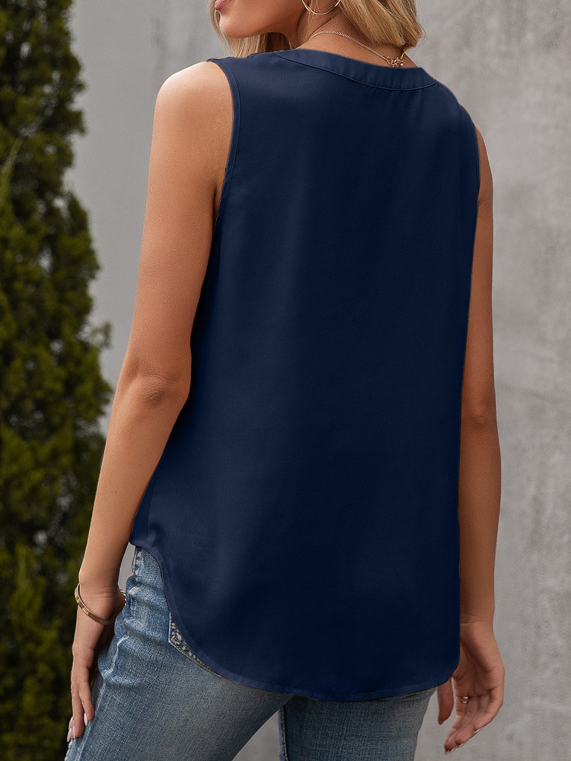 Ivy Lane Solid Notched Sleeveless Blouse