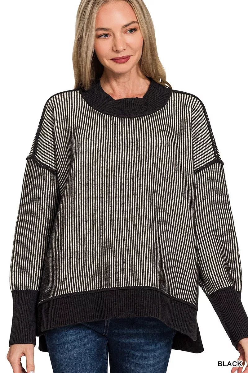 Exposed Seam Two Tone Ribbed Sweater