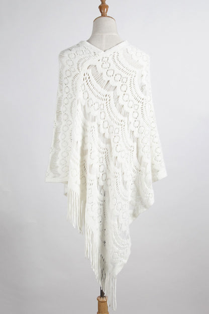 Fringe Openwork Surplice Cape Sleeve Poncho