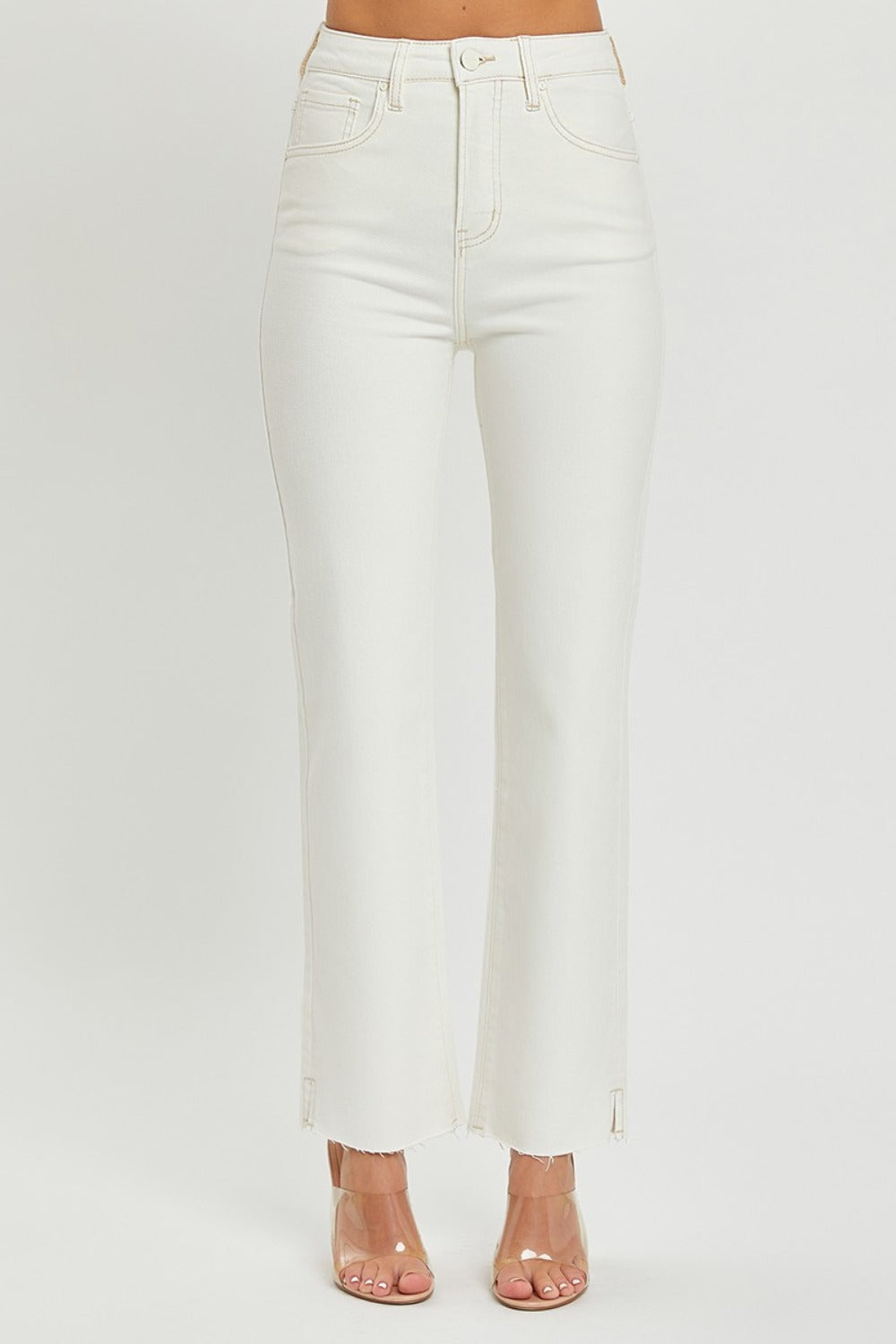 Full Size High Rise Tummy Control Straight Jeans Cream / 11(30)