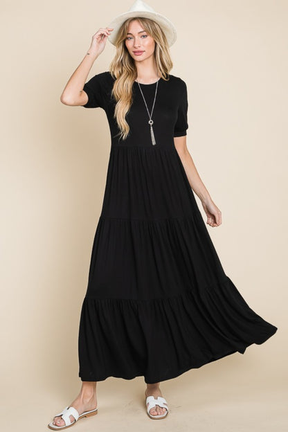 BOMBOM Short Sleeve Tiered Maxi Dress