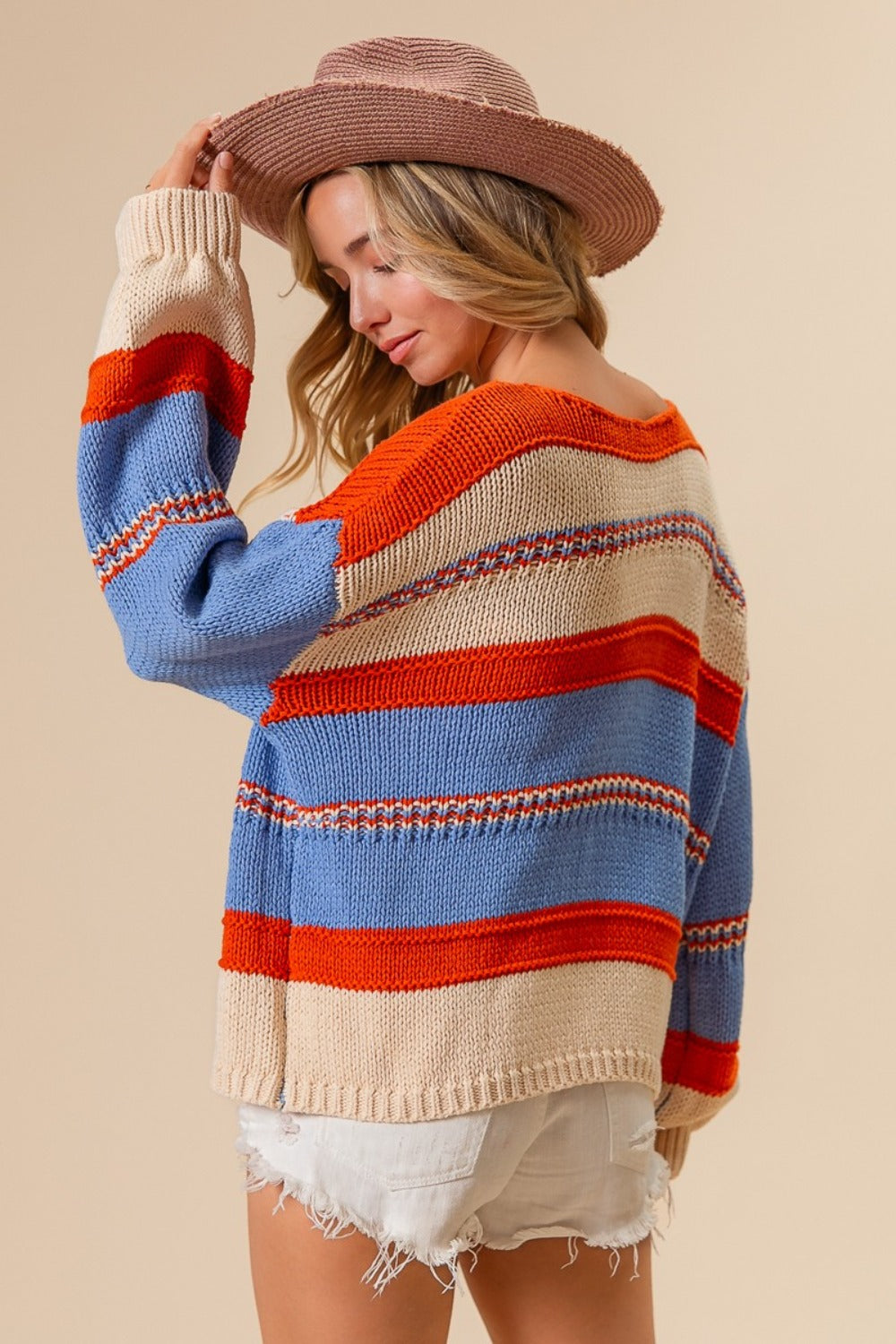 BiBi Multi Color Stripe Scoop Neck Sweater