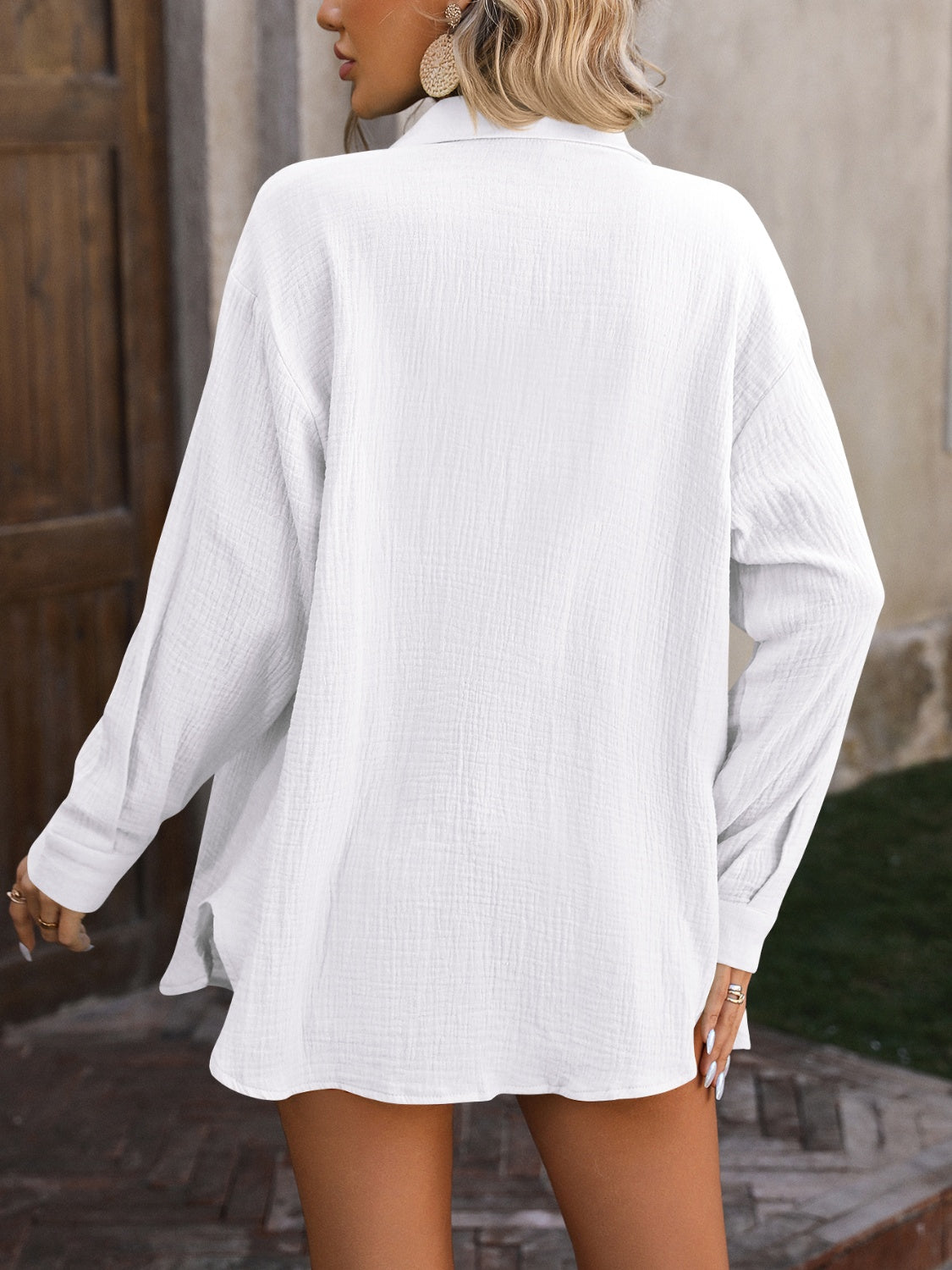 Mandy Textured Button Up Dropped Shoulder Shirt