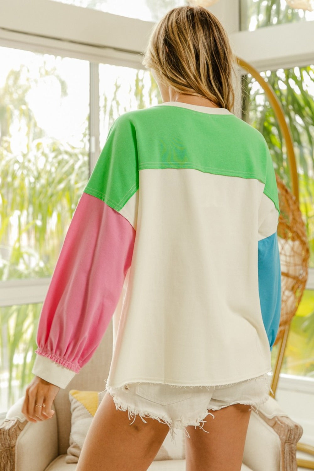 BiBi Color Block Patched Long Sleeve Top