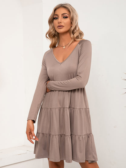 Ivy Lane V-Neck Long Sleeve Tiered Dress