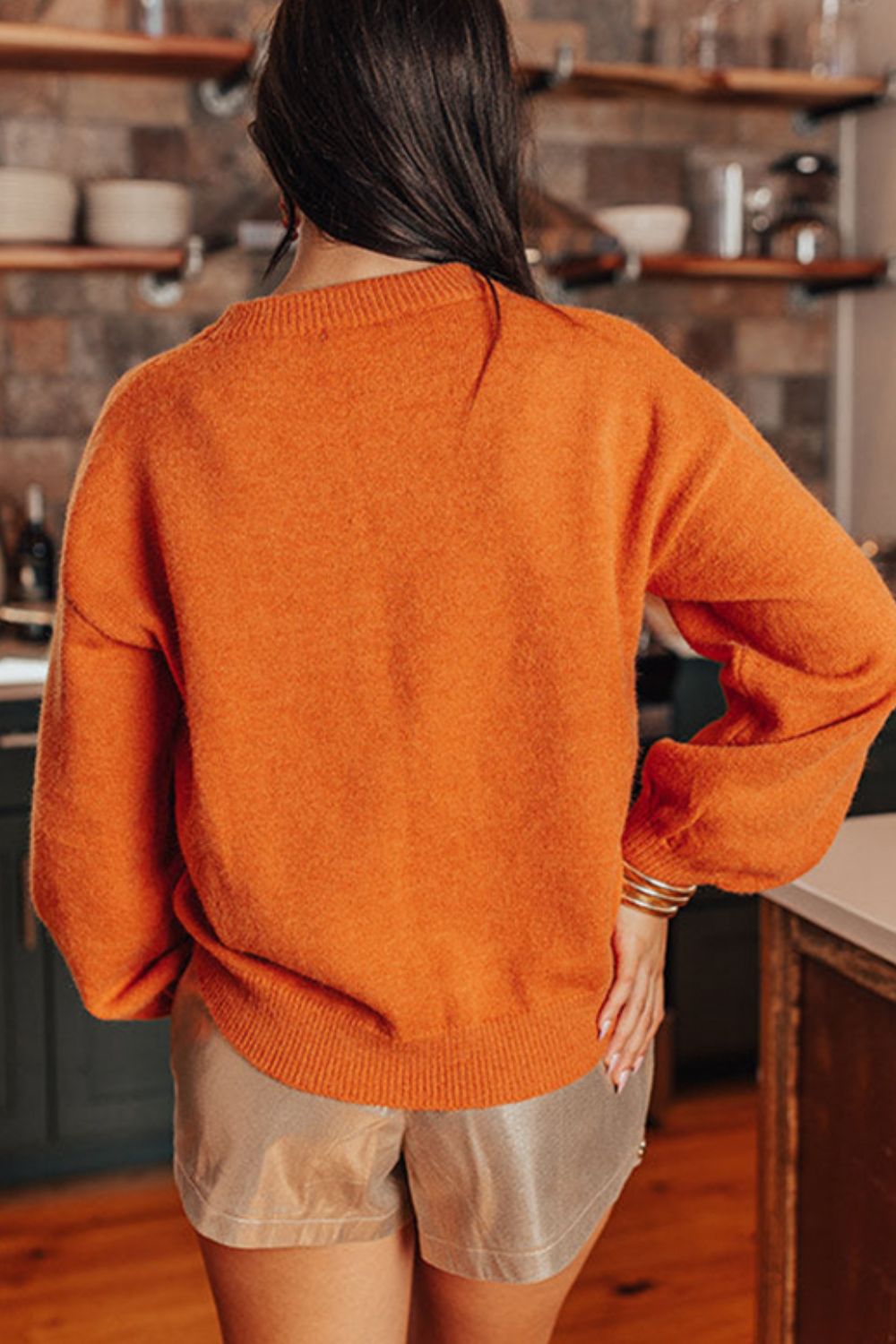 THANKSGIVING Round Neck Dropped Shoulder Sweater