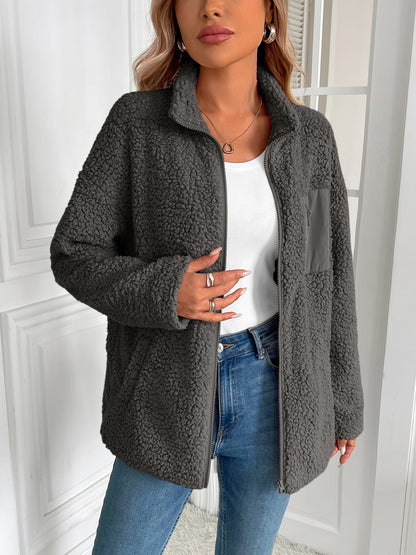 Ivy Lane Zip Up Long Sleeve Fuzzy Jacket