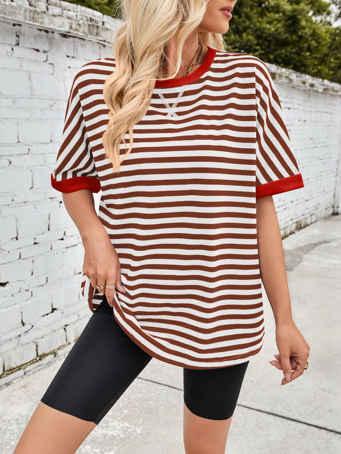 Lovelet Striped Round Neck Half Sleeve T-Shirt