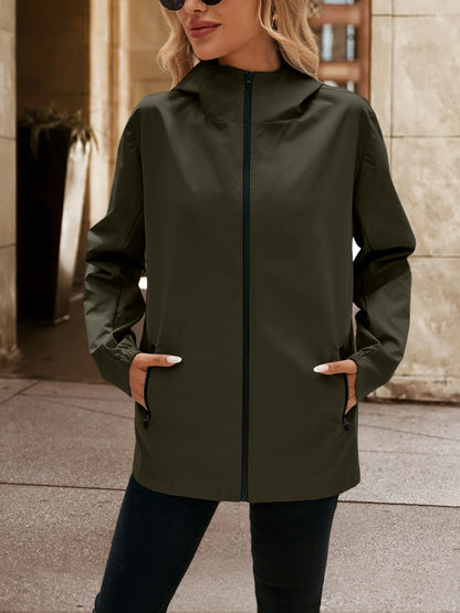 Ivy Lane Pocketed Zip Up Hooded Jacket