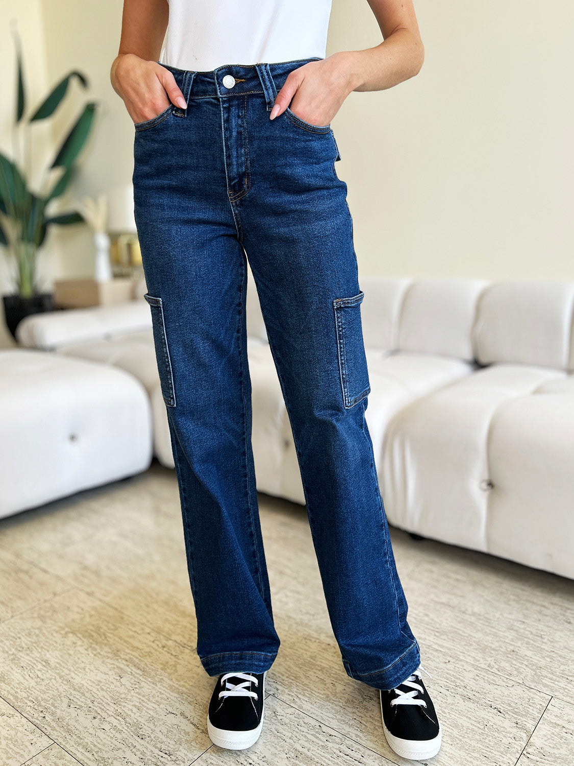 Full Size High Waist Cargo Jeans