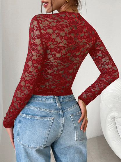 Devine Scoop Neck Long Sleeve Lace Top