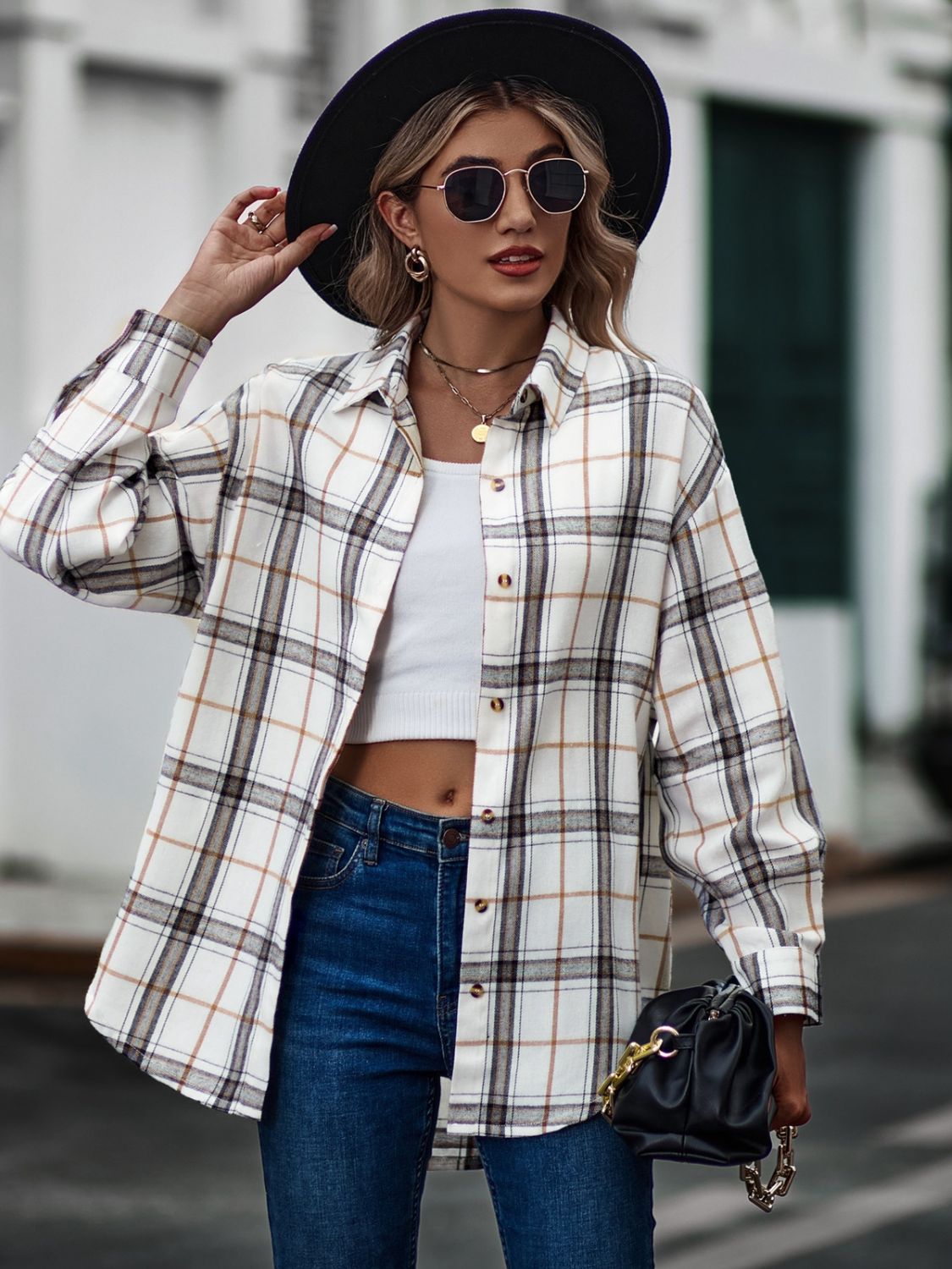 Mandy Plaid Collared Neck Long Sleeve Shirt