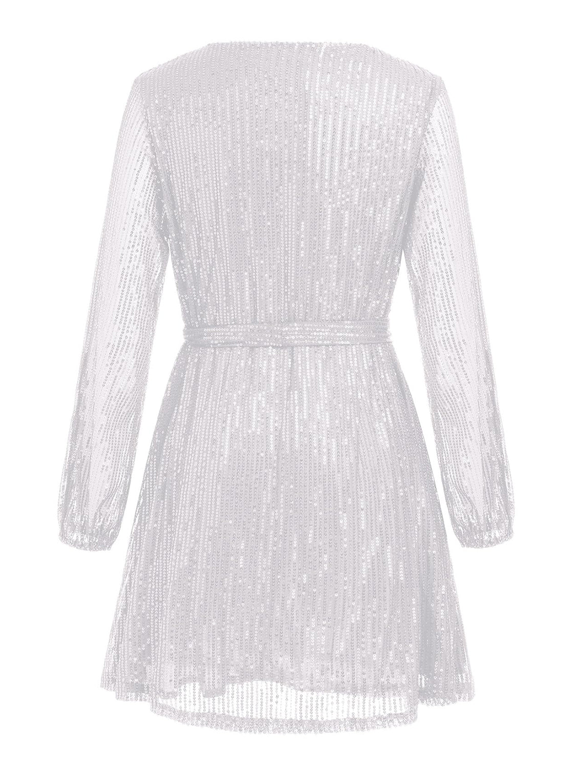 Sequin Tie Waist Long Sleeve Mini Dress