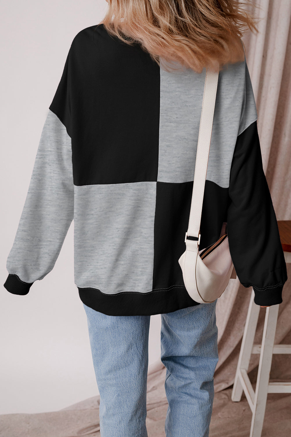 Color Block Half Button Long Sleeve Sweatshirt