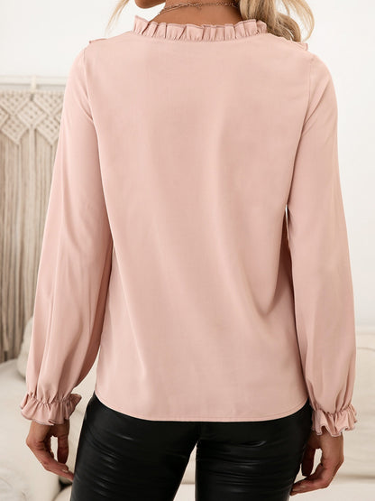 Ivy Lane Frill Round Neck Flounce Sleeve Blouse