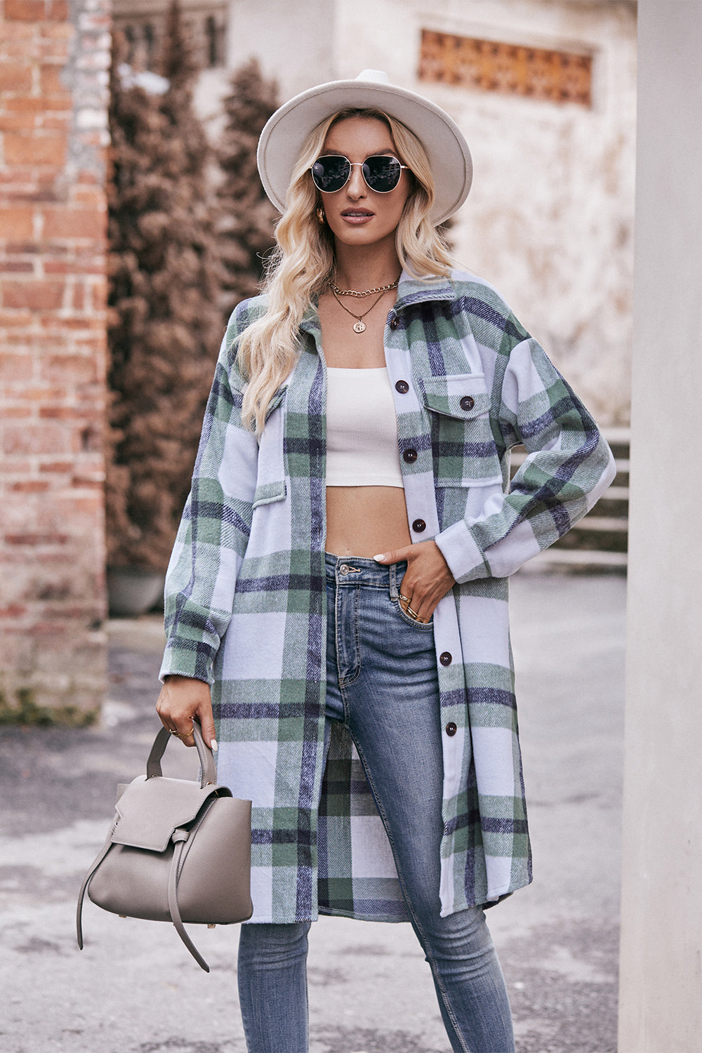 Mandy Plaid Dropped Shoulder Longline Jacket