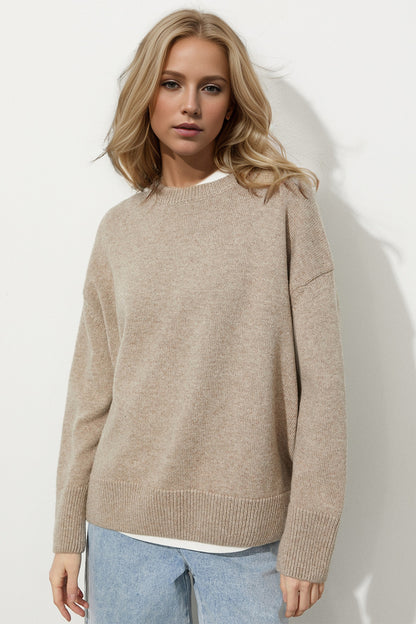 Basic Bae Round Neck Dropped Shoulder Long Sleeve Sweater