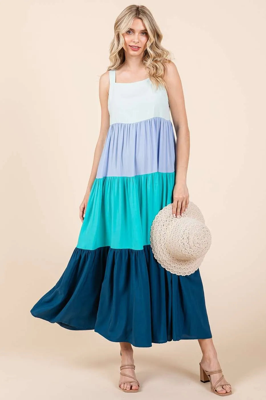 Colour Block Tiered Pull-On Maxi Dress