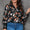 Plus Size Printed Johnny Collar Long Sleeve Blouse