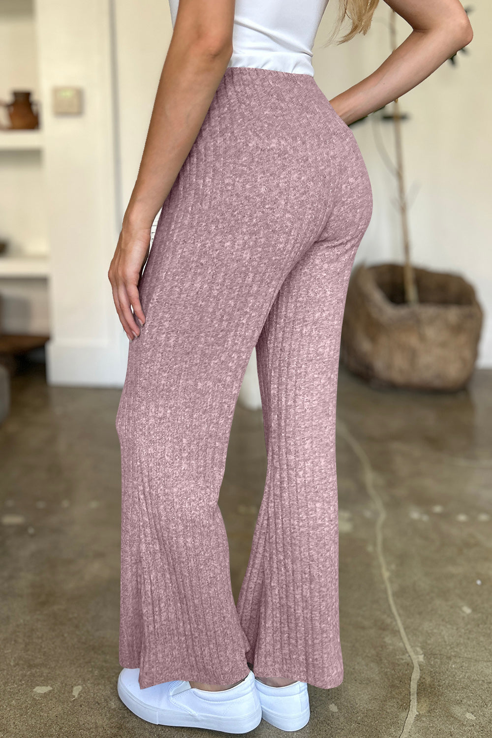 FAM-FAM Ribbed High Waist Flare Pants